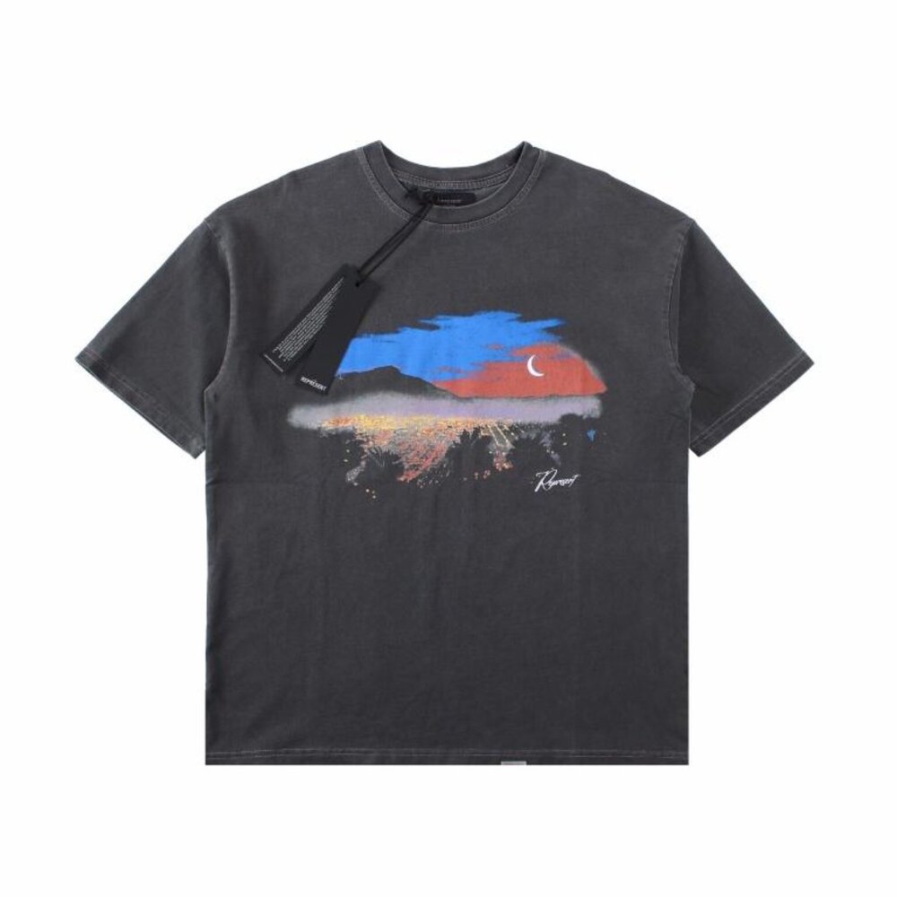 Represent 23ss Night Scene Washed Print Short Sleeve